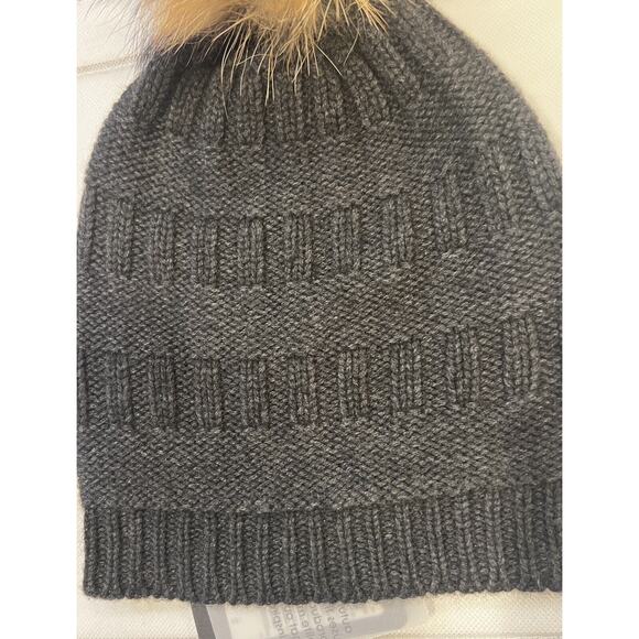 Autumn Cashmere Textured Hat with Raccoon Pom Pom Gray Cashmere Blend main image 6